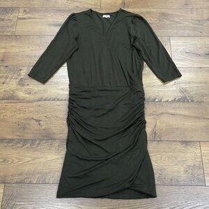 ByTimo Dress Womens Large Green Ruched Faux Wrap Jersey Stretch Layer 3/4 Sleeve